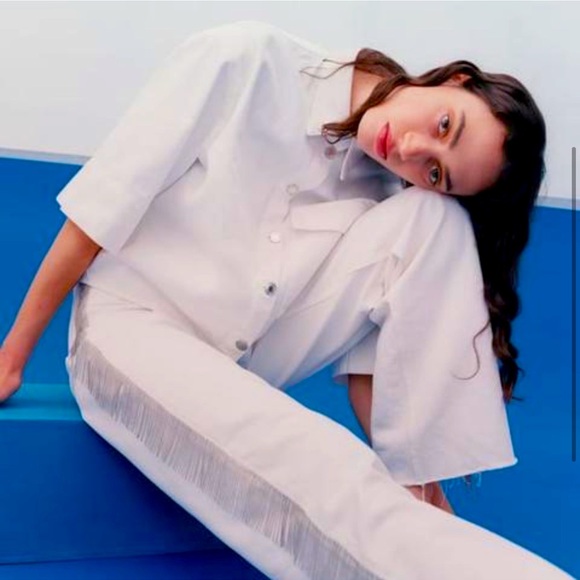 Zara 90's full length in bay embellishment white jeans Size 4 - Picture 1 of 5